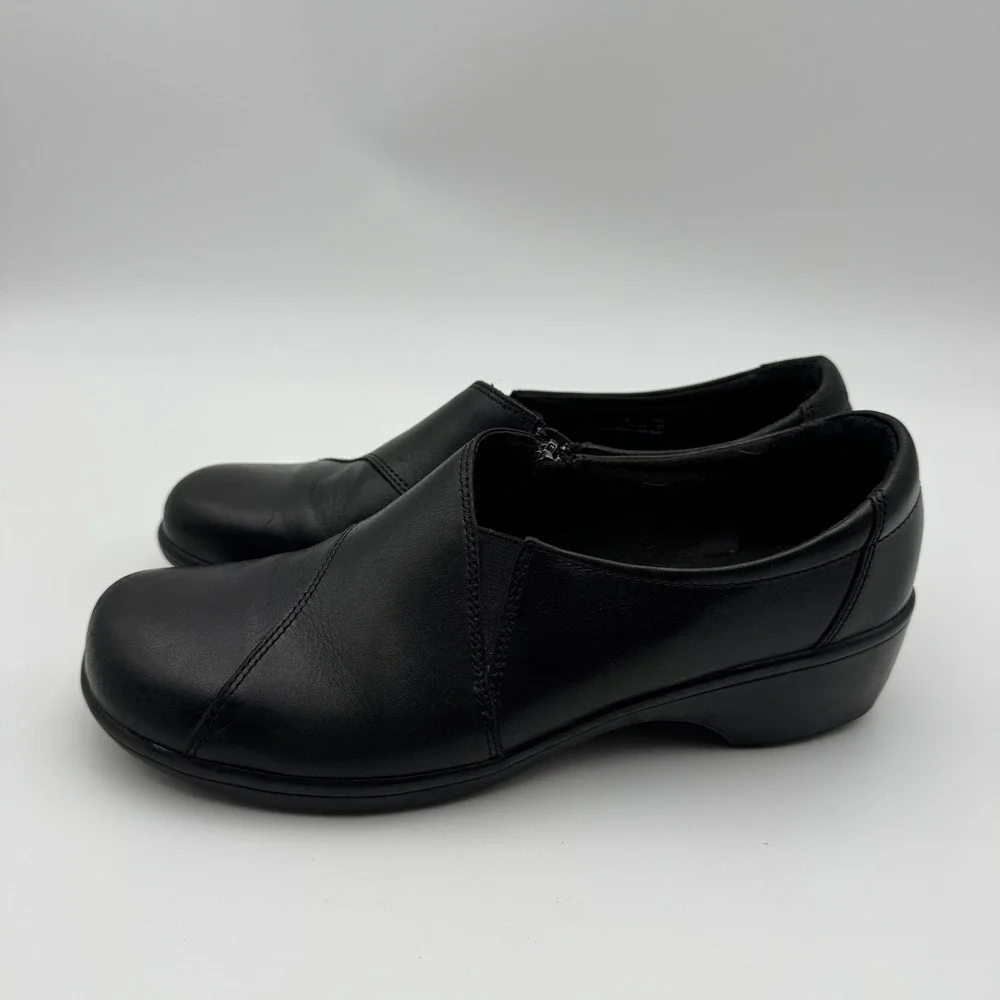 Clarks Bendables Black Leather Slip On Loafers Side Zip Wedge Shoes Women 10M